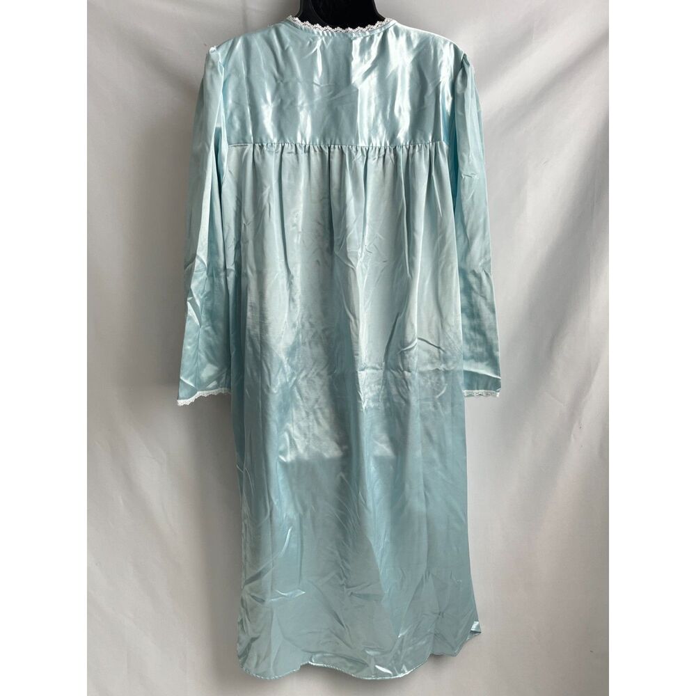 Vintage Erika Taylor Baby Blue Satin Grannycore Chemise Nightgown Lace Trim Sz S - Picture 6 of 11